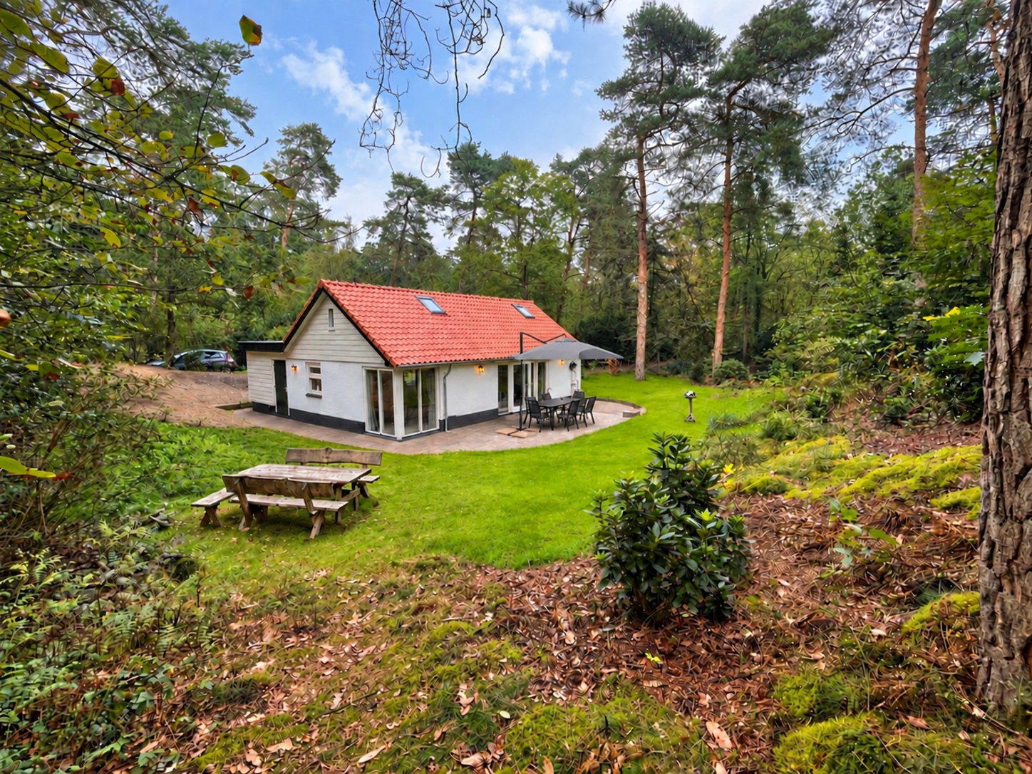 De Orchidee met het ruime groene bosperceel, terras en hoge bomen rondom